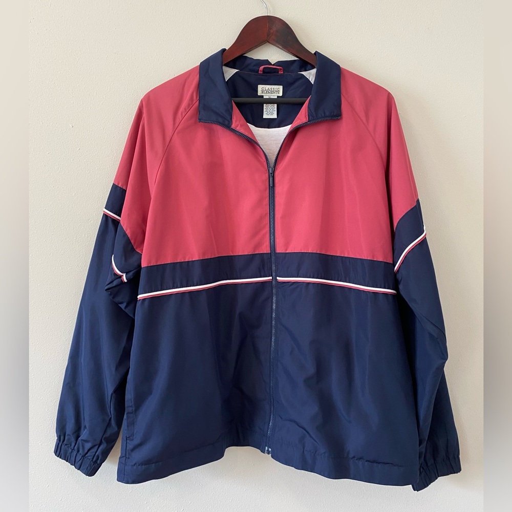 Classic Elements Mens Jacket XL Windbreaker Style Lightweight Color Block Collar